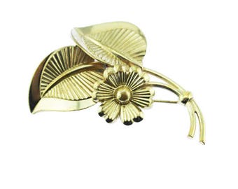 Large Gold Flower Brooch, Gold Flower Pin, Gold Leaf Brooch, Gold Leaf Pin