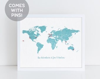 Custom Framed Push Pin Travel Map, Travel Gift, Anniversary Gift, Graduation Gift, Wanderlust, Gift for Him, Cork Map, World Map Print