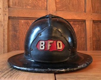 Antique Barrington Fire Department Helmet, Leather Firemans Helmet, BFD, Cairns & Brother Helmet, Firefighter Gift, Firefighter Decor