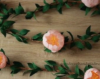 Paper Peony Garland with Leaves, Wedding Garland, Wedding Backdrop, Arch Garland, Bridal Decorations, Floral Garland, Custom Chair Garland
