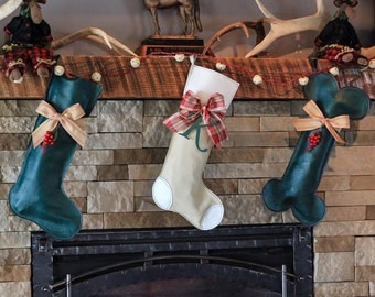 Dog Christmas Stocking // Green Christmas Stocking // Dog Bone Christmas Stocking // Creme Christmas Stocking // Custom Stocking