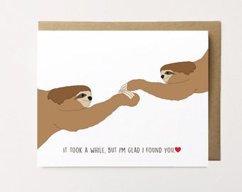 Sloth card, Sloth Anniversary Card, Cute Anniversary Card, Sloth Love Card, Greeting Card for Him, Valentines Card for Her, I Love You Card