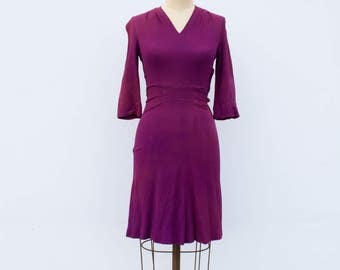 1940s vintage plum crepe dress | XS/S