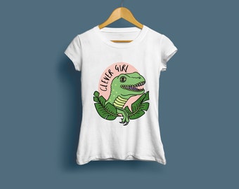 Clever Girl T-Shirt, Womens Dinosaur T-Shirt - Raptor T-Shirt, Cute Illustrated T-Shirt, Gift For Her, Jurassic Park, Available S M L XL XX