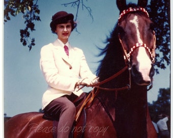 Vintage 1950's "retro" Kodachrome Color Snapshot Photo ~ Horse Riding Attire