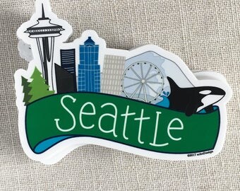 Seattle Skyline Vinyl Sticker / Seattle Washington Sticker / Modern Laptop Sticker / Waterproof Water Bottle Sticker / Cool Bumper Sticker