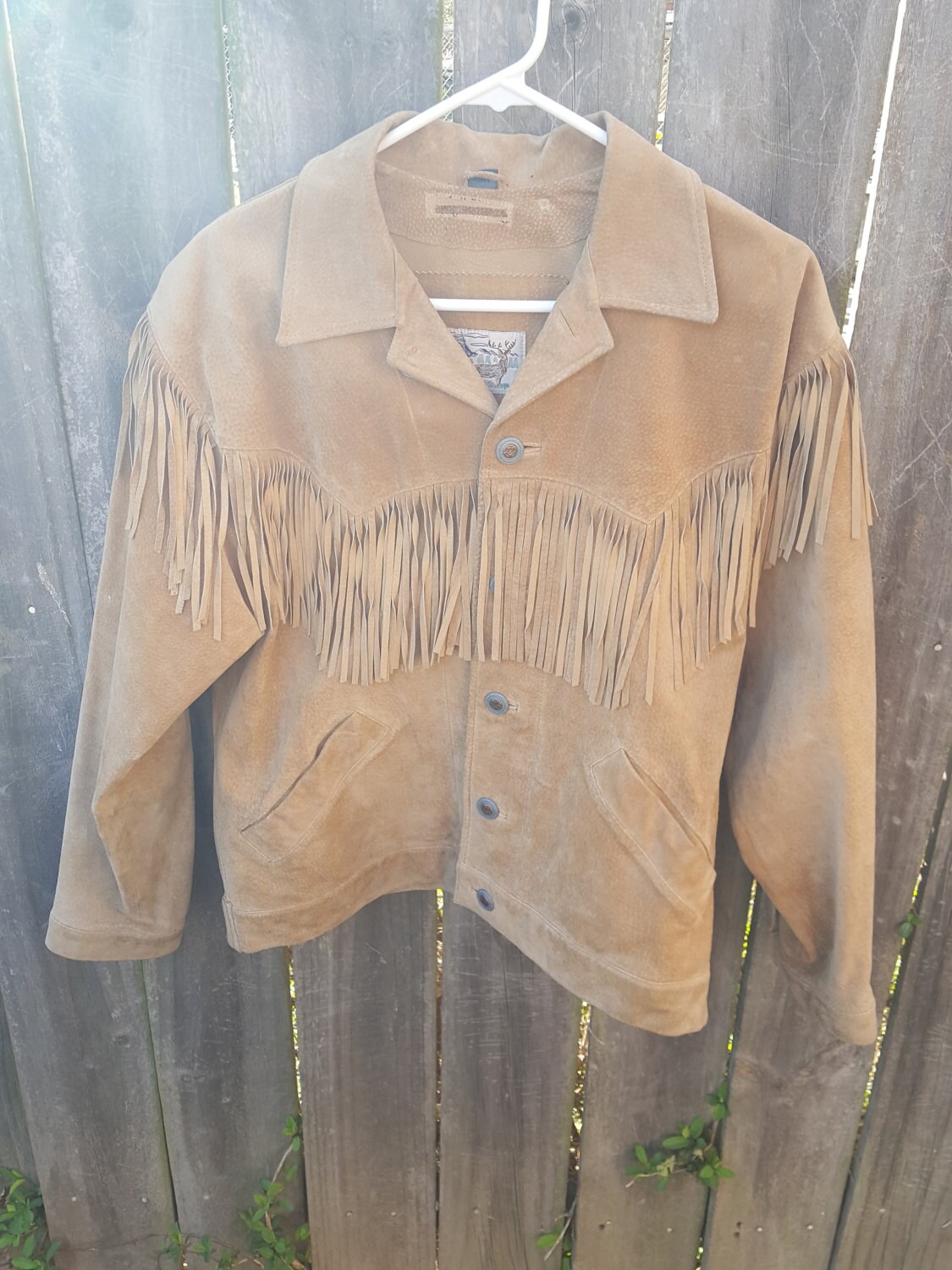 Awesome Tan Suede Leather Vintage Fringe Jacket Women's