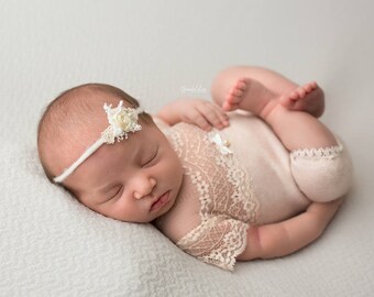 Newborn Girl Romper, Nude, Lace Romper, Newborn Outfit, Newborn Photo Prop, Baby Romper, Baby Prop, Newborn Props, Newborn Picture Prop