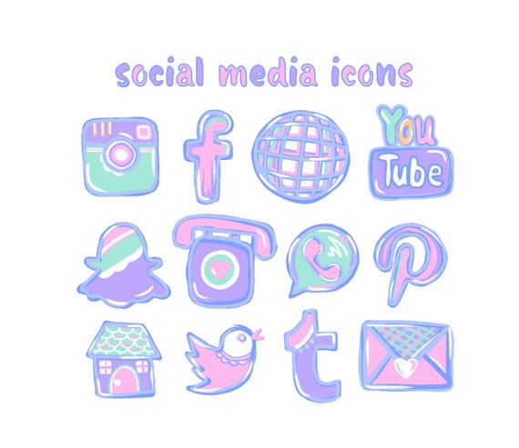12 hand drawn social media icons pastel pink social media