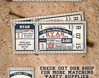 Baseball Invitation. Baseball Birthday Invitation. Baseball Birthday Party. Baseball Ticket Invitation. DIY Printable OR Printed Invitation