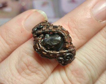 Raw Meteorite Ring | Sterling Silver Copper Ring Sz 6 | Meteorite Jewelry | Wire Wrapped Ring | Raw Stone Ring | Campo De Ceilo Nickel Iron