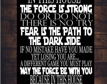 STAR WARS House Rules Sign Jedi DISNEY Art Print Canvas