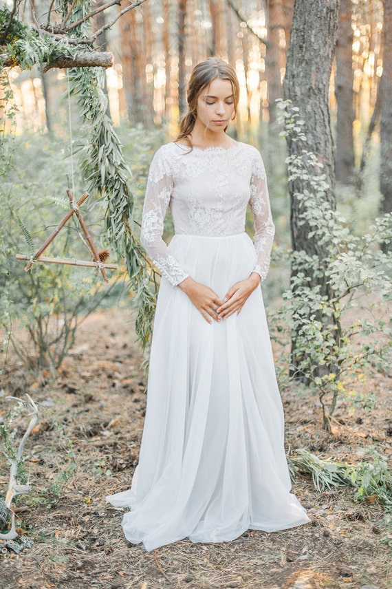 A Line Wedding Dress With Modest Lace Bodice 