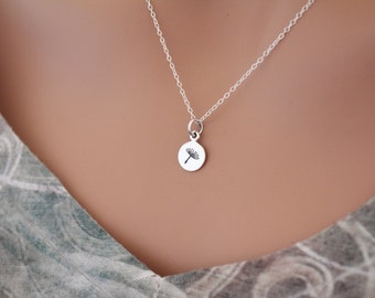Sterling Silver Small Dandelion Charm Necklace, Dandelion Necklace, Dandelion Charm Necklace, Tiny Dandelion Necklace