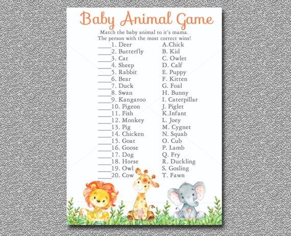 Safari Baby Shower Game Baby Animals Game Printable Jungle