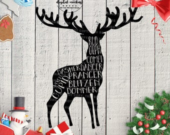 Reindeer svg, Christmas svg Files, Reindeer Cut Files, Reindeer Names svg, Christmas svg, eps, dxf, png Cut Files for Silhouette for Cricut
