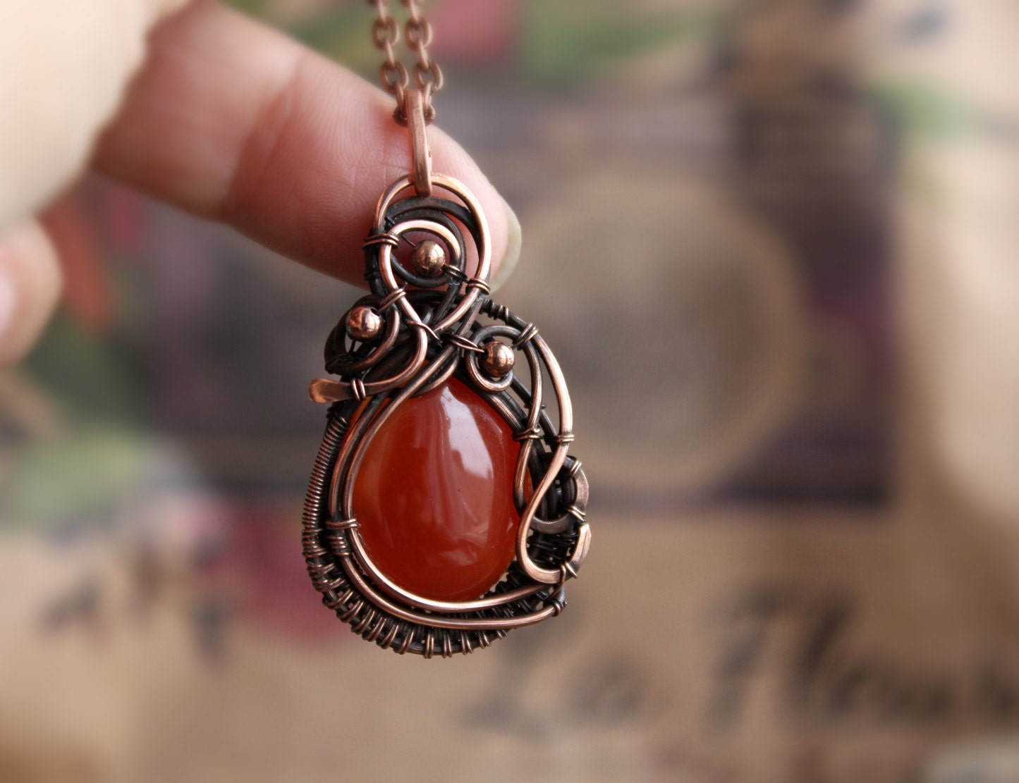 Carnelian jewelry Copper Anniversary Copper Carnelian pendant