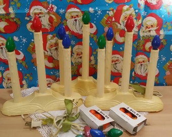 1960s Vintage Christmas Set of Three Candelabra Candle Lights