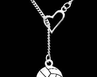 Volleyball Necklace, Sports Necklace, Volleyball Mom Mother Necklace, Heart Y Lariat Necklace