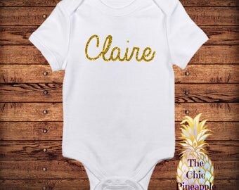 Gold Glitter Name Onesie/ Onesie/ Baby Onesie/ Gold Glitter/ Custom Onesie/ Baby Girl/ Newborn Onesie/ Toddler