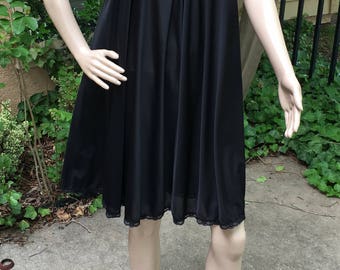Lucie Ann Peignoir L XL Nightgown Vintage Luxurious Black Silky Nylon Negligee Boudoir Gown 120 inch Full Sweep