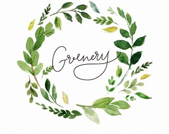 Watercolor flower wreath clipart-Greenery/Hand Painted/Wedding design