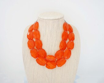 Bright Orange Faceted Bead Statement Necklace