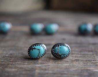 Choose Your Pair, Small Turquoise Stud Earrings Silver Turquoise Studs Tiny Turquoise Earrings Real Turquoise Earrings