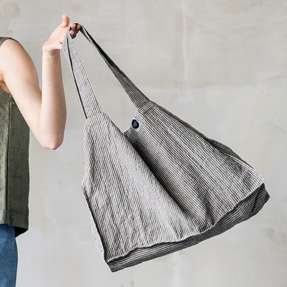 Large natural linen tote bag / linen beach bag by notPERFECTLINEN