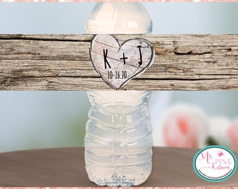 Rustic Wood Initials Personalized Wedding Water Bottle Labels -Bachelorette favors-Wedding favor-Custom labels-- Waterproof Labels