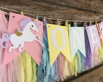 ONE Unicorn Party High Chair Banner - Unicorn Party, First Birthday, Rainbow Party, Photo Prop, Birthday Party