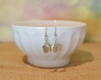 Sugar Skull Jewelry, Sugar Skull Earrings, Silver Earrings, Halloween Jewelry, Dia de los muertos Jewelry, Day of the Dead