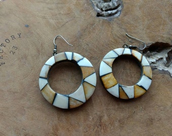 African Hoop Earrings - Bone Jewelry - Big Hoops - Statement Earrings - Tribal