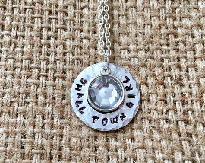 Small Town Girl Necklace, Crystal Necklace, Small Town Girl, Small Town Necklace, Stamped Necklace, Bohemian Necklace, Cowgirl Necklace