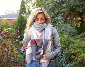 SALE! CandyCane Plaid Blanket Scarf, Winter scarf, Wool Blanket scarf, Plaid Scarf, Tartan scarf, Blanket plaid scarf, Oversized Sized Scarf