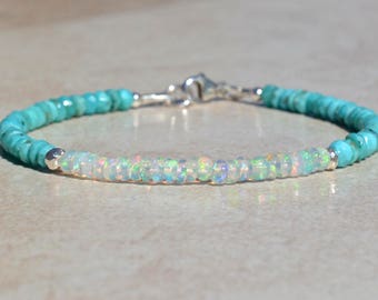 Sleeping Beauty Turquoise Bracelet, Opal Bracelet, Birthstone Bracelets, December October Birthstone, Beaded Gemstone Bracelet, Gift For Mom