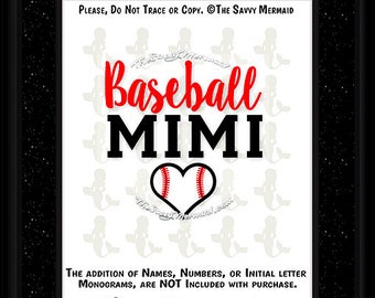 Baseball Mimi SVG file- Baseball Mimi Shirt SVG Cut file- Baseball Heart svg- Cricut Baseball Mimi- Dxf Silhouette- Baseball Mimi Iron on