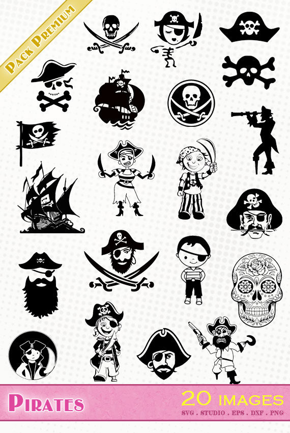 Pirates 25 svg/dxf/eps/silhouette studio/png Silhouettes