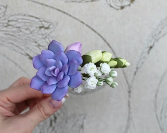 Succulent hair pin Gypsophila freesia hair pin Purple Bridal flowers Wedding hair accessories Wedding hair pins Gift for her Purple wedding