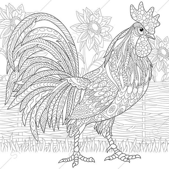 Rooster. 2 Coloring Pages. Animal coloring book pages for