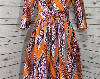 Beautiful Vibrant African Print Dress/Ankara Dress with 3/4 Sleeves