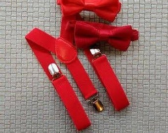 Baby suspenders-Red Toddler bow tie-baby bow tie-suspenders-Youth-red suspenders set-Red bow tie-red suspenders-birthday boy set-wedding