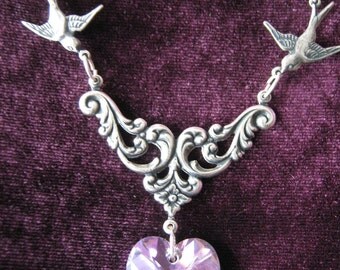 Amethyst Heart Necklace, Purple Heart Necklace, Heart Necklace, Heart Jewelry, Purple Crystal Heart Necklace