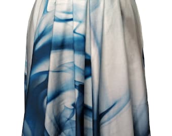 Pleated Cotton Skirt, Blue and White Skirt, Aqua Print, High Waist, 50s Skirt, 50s Fashion, Designers Skirt