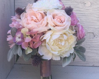 Pink Garden Rose And Hydrangea Bouquet silk flower bouquet | etsy Pink Garden Rose And Hydrangea Bouquet silk flower bouquet | etsy