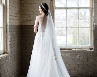 wedding veil, bridal veil, cathedral veil, fingertip veil, long veil, english net veil, chapel veil, ivory wedding veil chapel - ANNABELLE