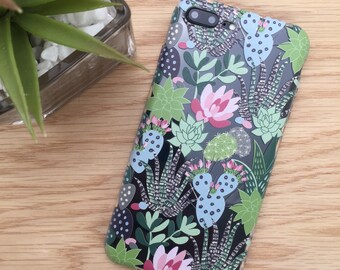 Succulent Phone Case, iPhone 7 Plus, 7, 6s, 5s, 5C, SE, iPhone 8, Samsung Galaxy S7 Edge, S6, S5, S4, Clear TPU, Cute Cactus, Gifts for Her