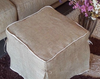 SALE - Ready to Ship - Burlap Ottoman Slipcover - Burlap Ottoman Cover - Ottoman Cover - Slipcover - Rustic Decor - Last Remaining