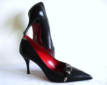 50% SALE NIB Cesare Paciotti Italy genuine black leather high heels, red sole shoes pumps stilettoes, never worn size 36.5 Italian 6.5 US