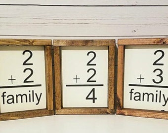 Family number sign-customized wall number sign-2+2=4-2+3=5-2+3=family-wall art-framed wooden sign-home decor-gallery wall-flash card sign